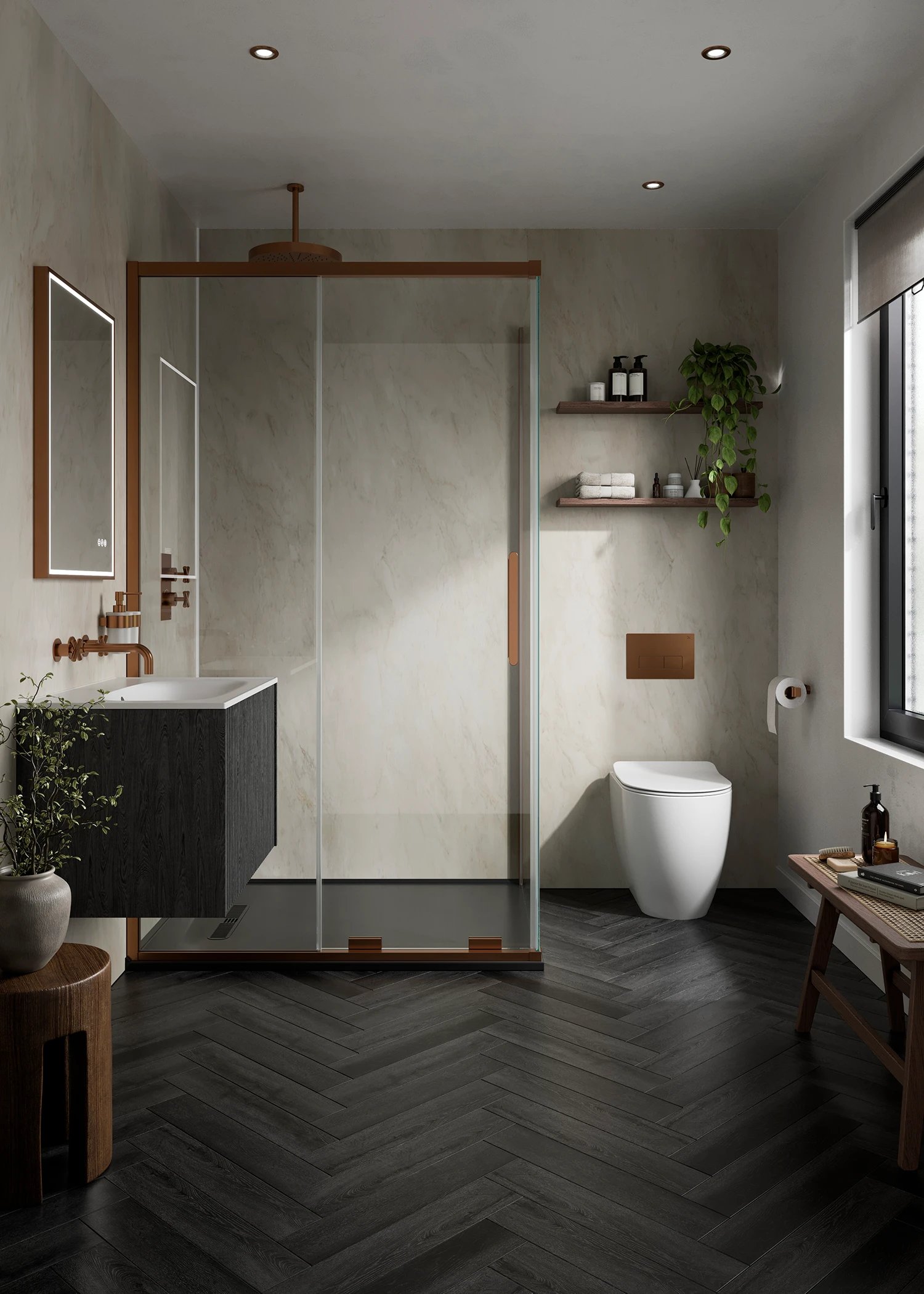 Brushed Bronze Ensuite - MPRO Crosshead, Optix 10, Limit