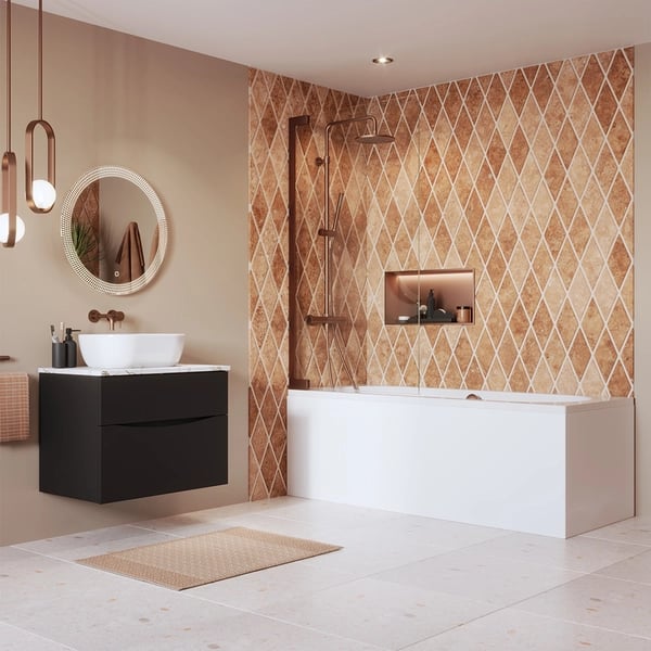 Asura Hinged Bath Screen in Brushed Bronze