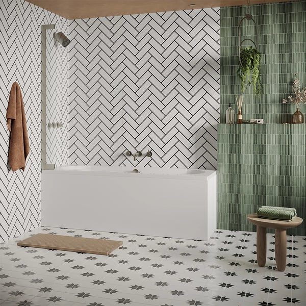 Asura Hinged Bath Screen in Brushed Nickel