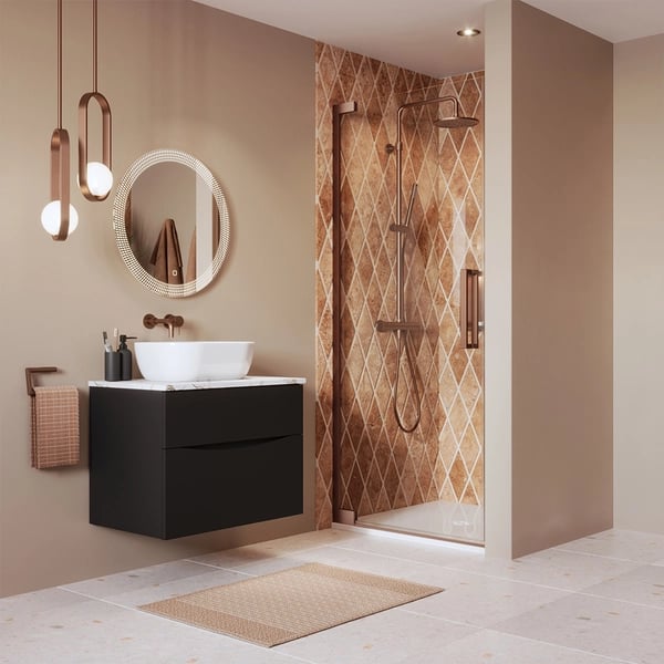 Asura Hinged Shower Door with Side Panel in Brushed Bronze