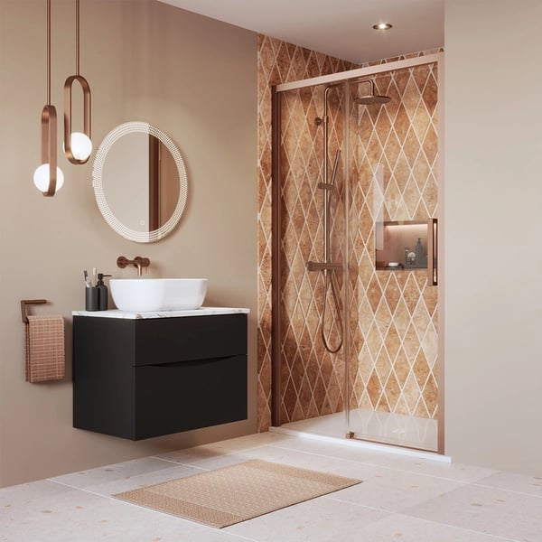 Asura Sliding Shower Door with Side Panel in Brushed Bronze
