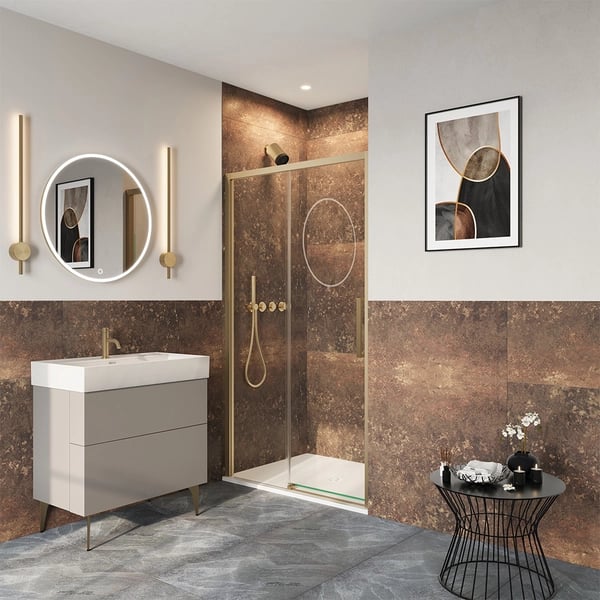 Asura Sliding Shower Door with Side Panel in Brushed Brass