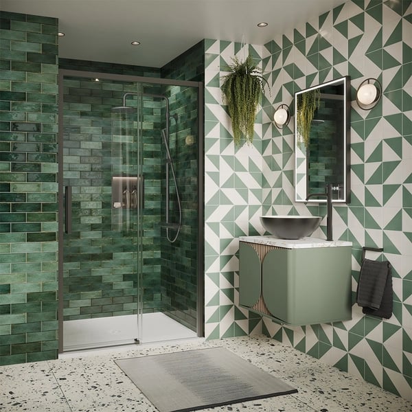 Asura Sliding Shower Door with Side Panel in Slate