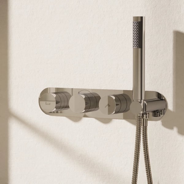 Dial Central Thermostatic Bath Valve with 2 Way Diverter & Handset Chrome