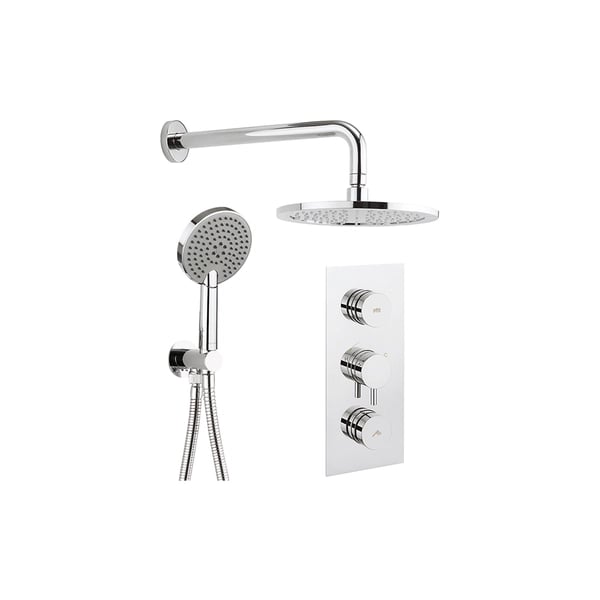Dial Kai Lever Thermostatic Shower Valve with 2 Way Diverter, Shower Head, Arm & Multifunction Shower Kit Chrome