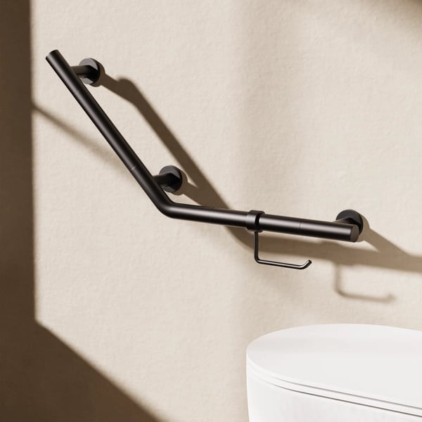 Angled Grab Bar with Toilet Roll Holder