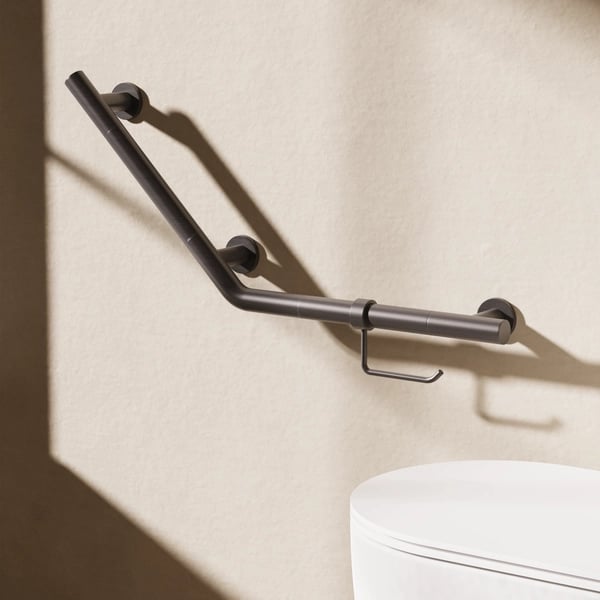 Angled Grab Bar with Toilet Roll Holder