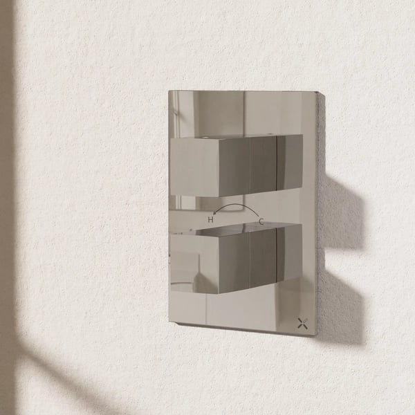 Water Square 1 Outlet 2 Handle Thermostatic Shower Valve Chrome